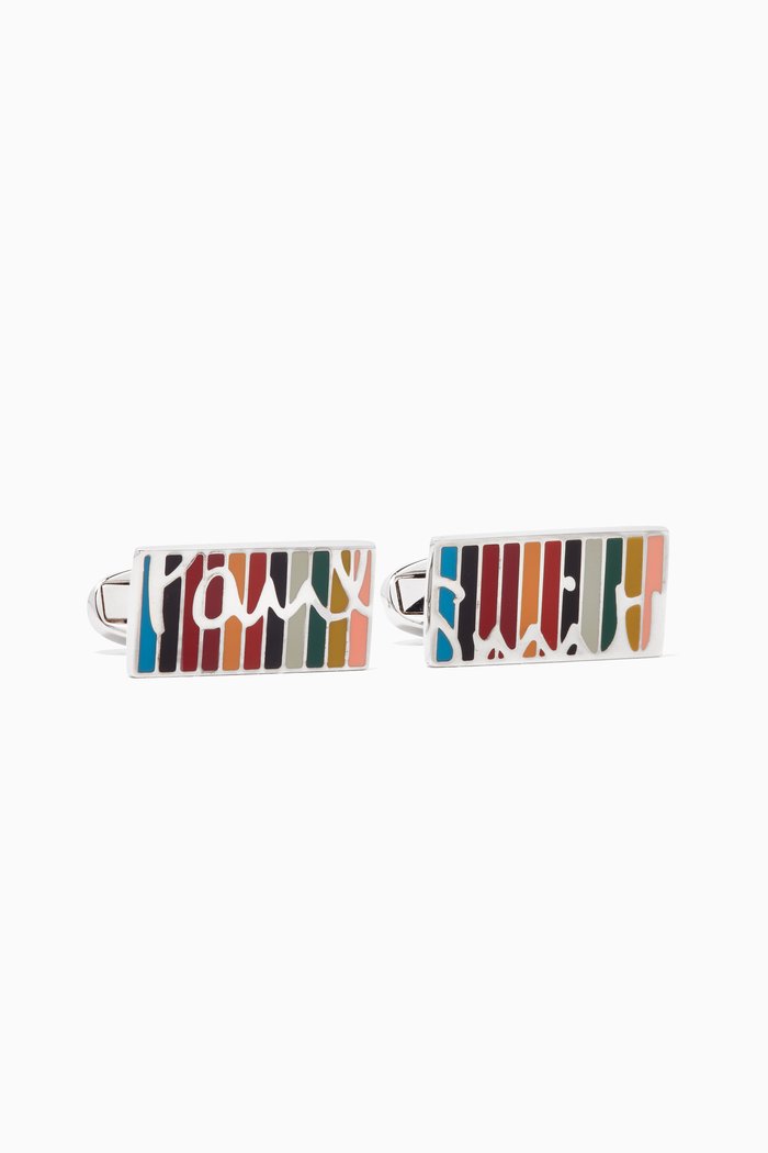 Signature Rectangular Cufflinks in Metal, Multicolour