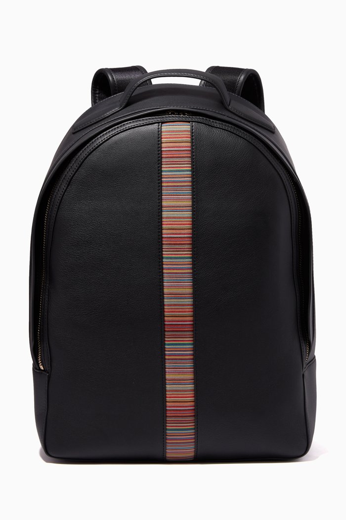 

Striped Backpack in Faux Leather, Black