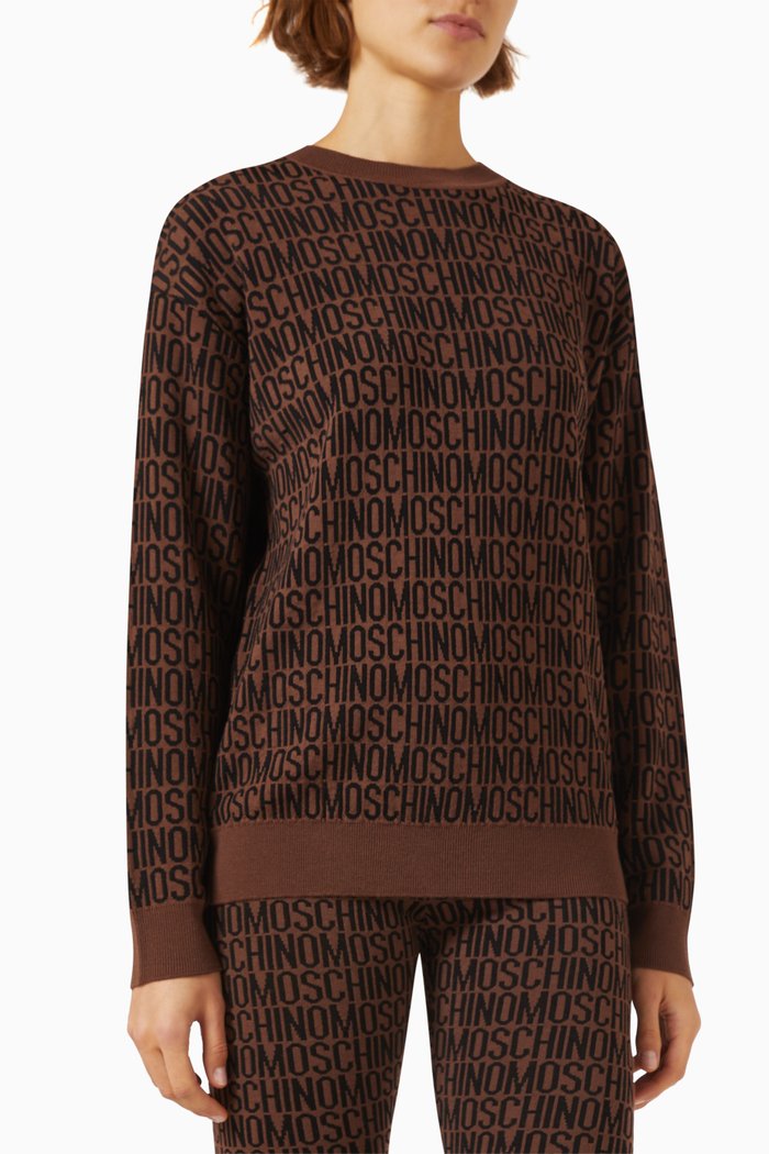 

All-over Logo Sweater in Wool, Brown