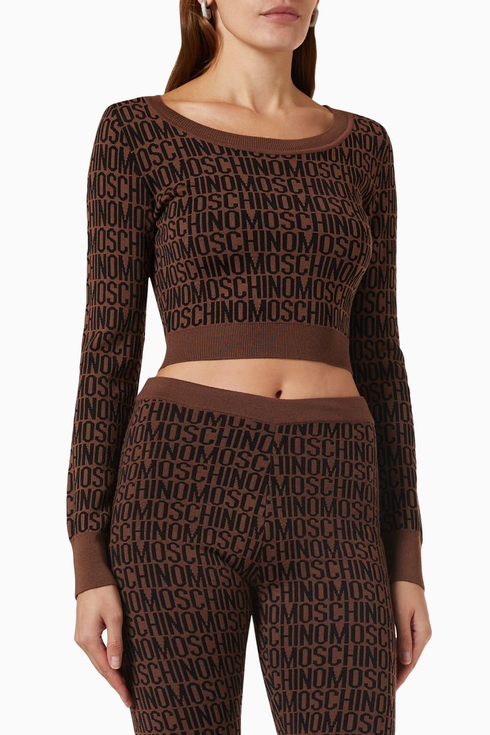 

All-over Logo Cropped Sweater in Wool, Brown