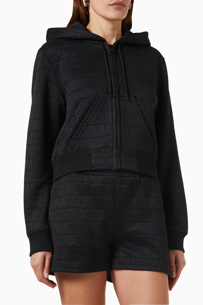 

All-over Logo Hoodie in Cotton-fleece, Black