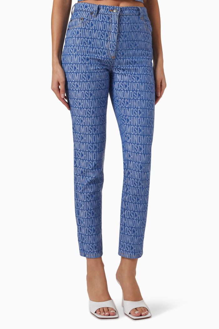 

All-over Logo Slim-fit Jeans in Denim, Blue