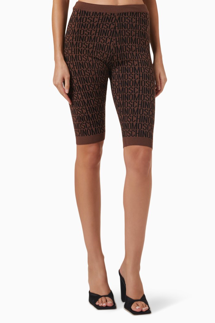 All-over Logo Cycle Shorts in Wool-knit, Brown