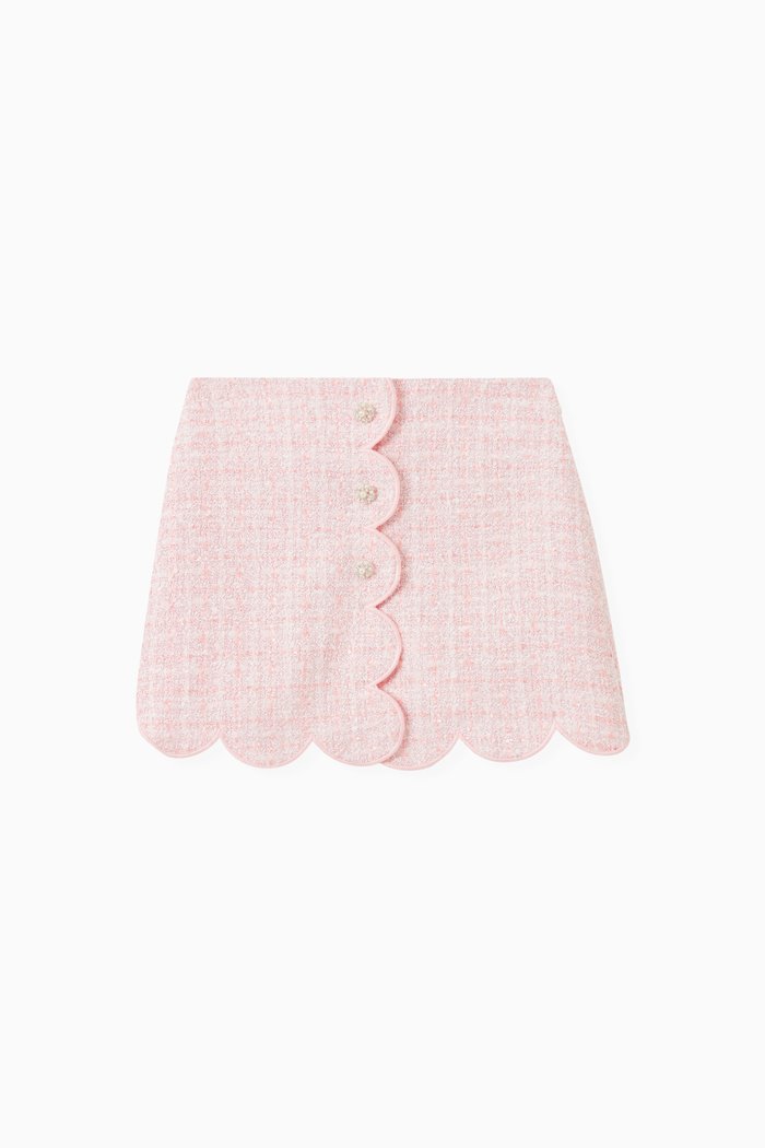 

Scalloped Hem Mini Skirt in Bouclé Knit, Pink