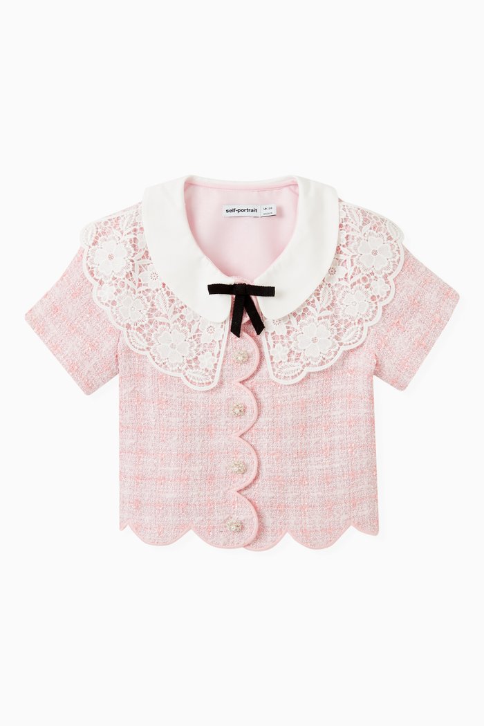 

Scalloped Hem Jacket in Bouclé Knit, Pink