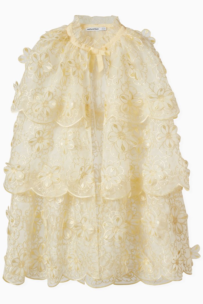 

Floral Organza Cape in Polyester, Yellow