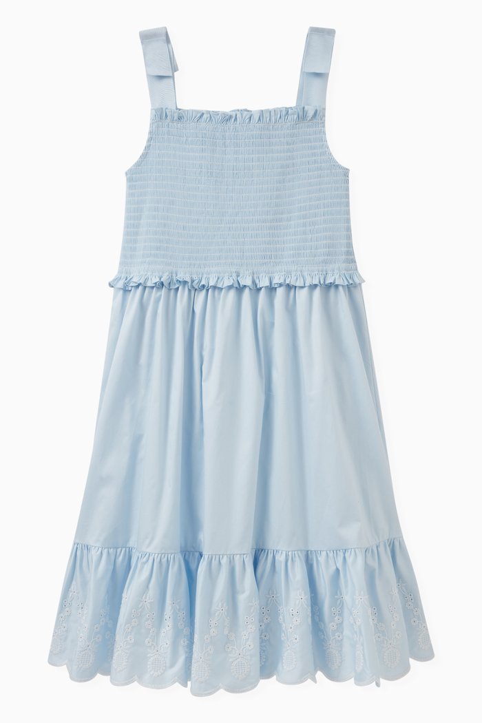 

Floral Smocked Dress in Cotton, Blue
