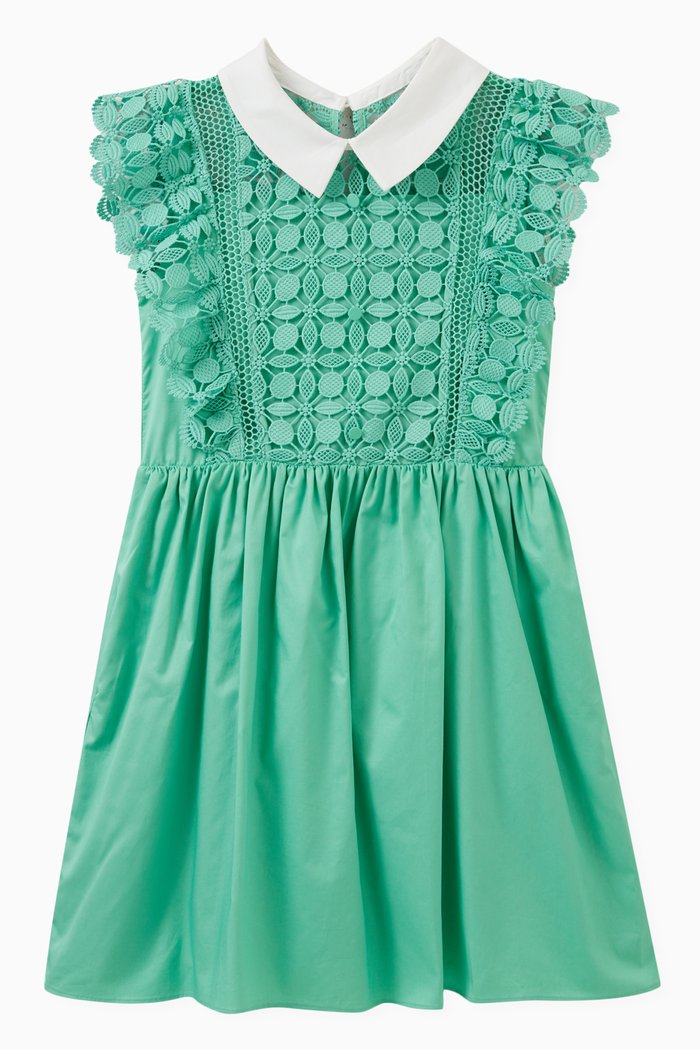 

Lace Collar Dress in Polyester & Cotton, Green