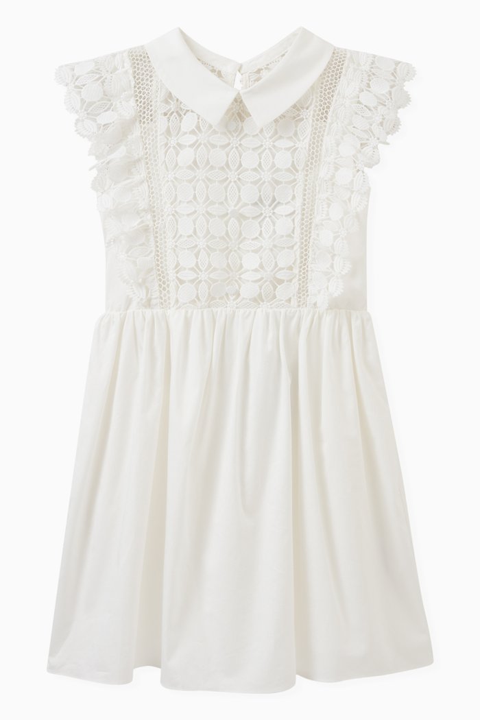 

Lace Collar Dress in Polyester & Cotton, White