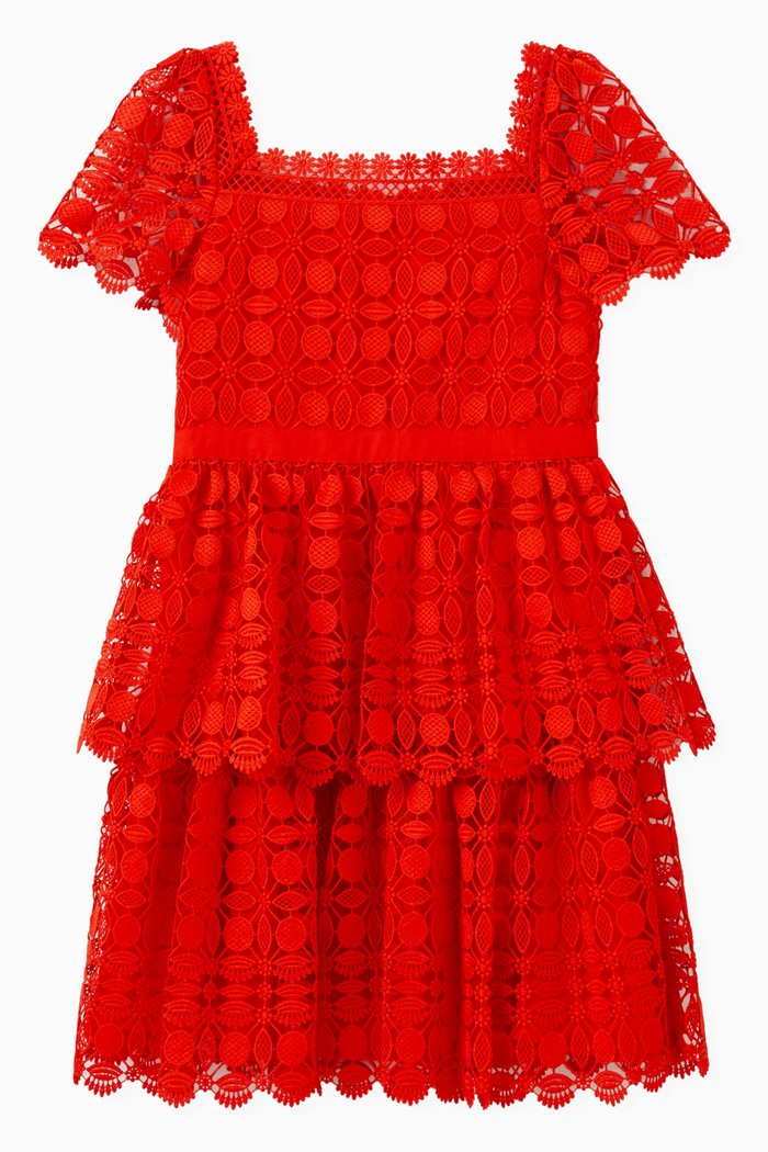 

Tiered Mini Dress in Lace, Red