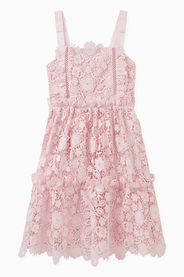 

Floral Lace Dress in Polyester, Pink