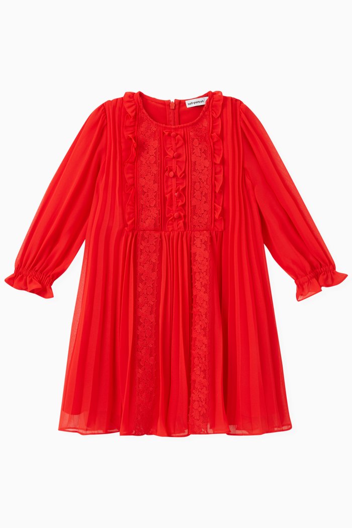 Ruffled Mini Dress in Chiffon, Red