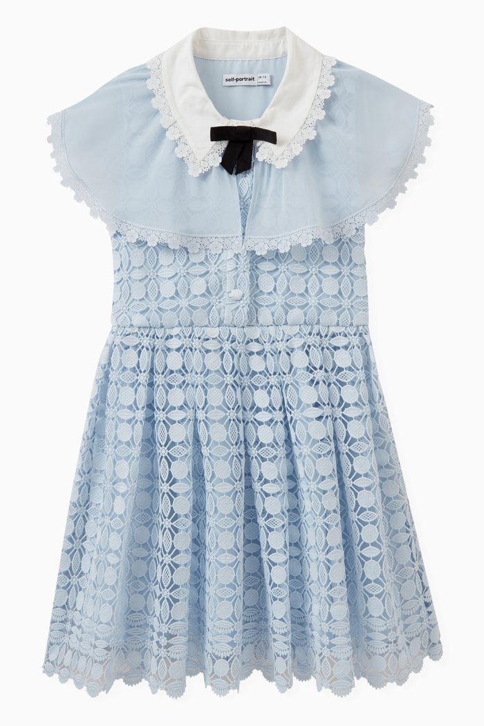 

Double Lace Collar Dress in Polyester, Blue