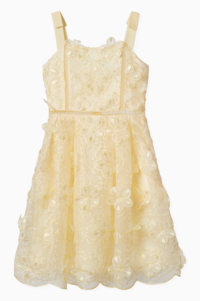 Floral Lace Dress in Polyester, Yellow