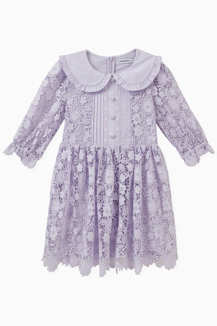 

Floral Lace Dress in Polyester, Purple