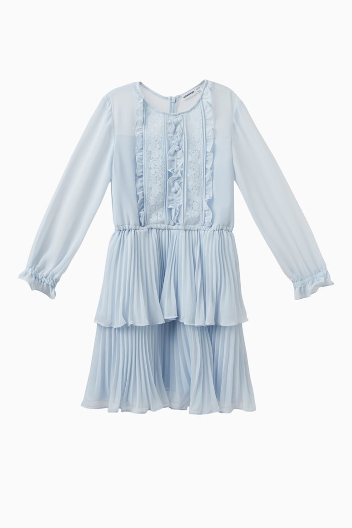 

Ruffled Lace Dress in Polyester, Blue