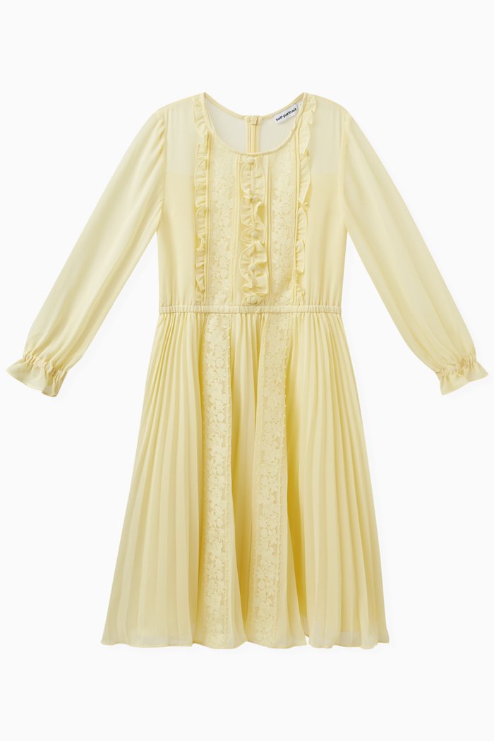 

Ruffled Lace Dress in Polyester, Yellow