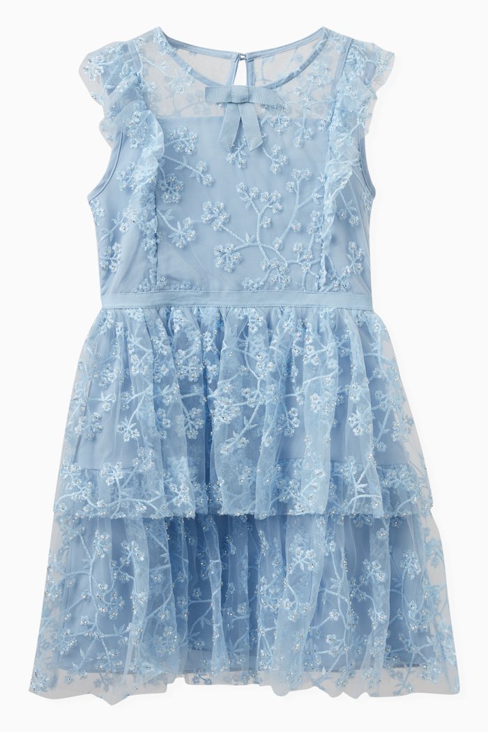 

Floral Lace Dress in Polyester, Blue