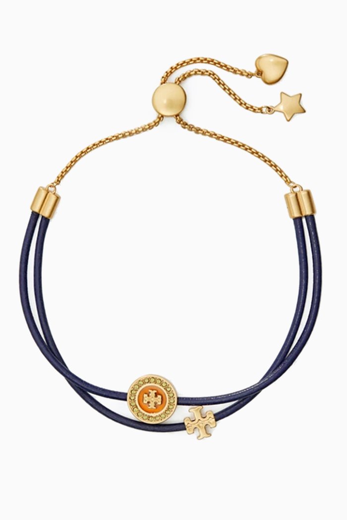 

Kira Enamel Pavé Slider Bracelet in 18kt Gold-plated Brass & Leather, Multicolour