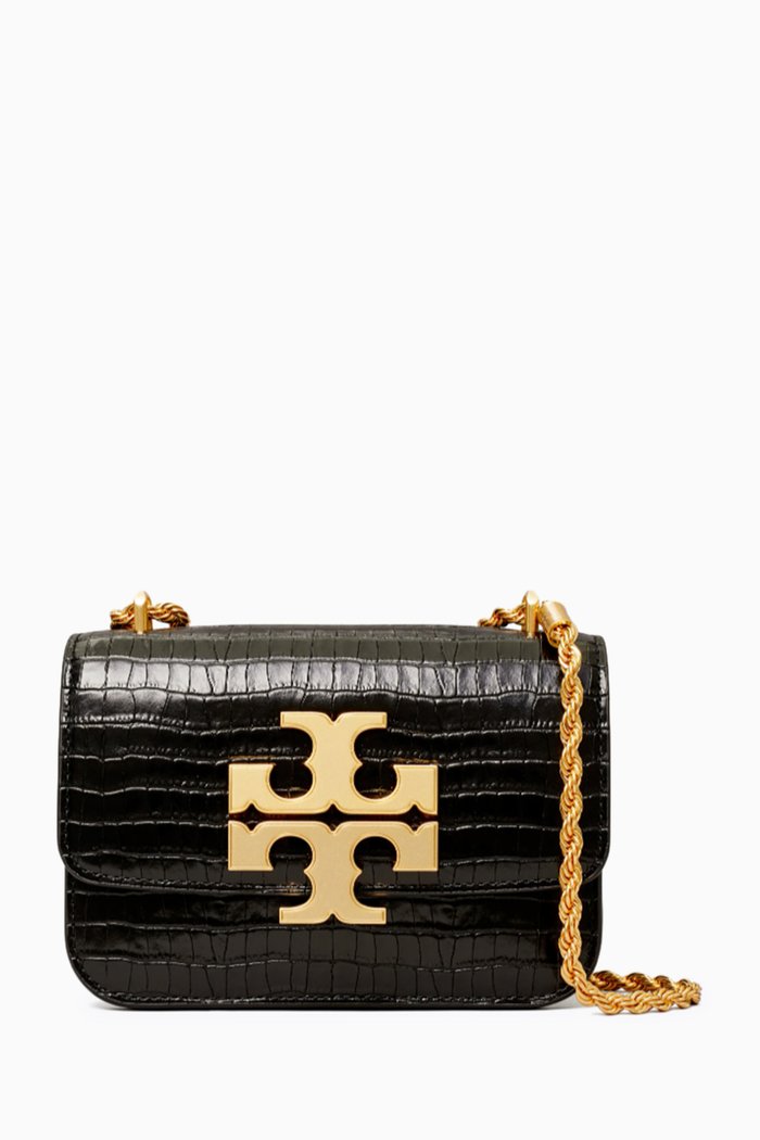 Small Eleanor Bag in Croc-embossed Leather, Black