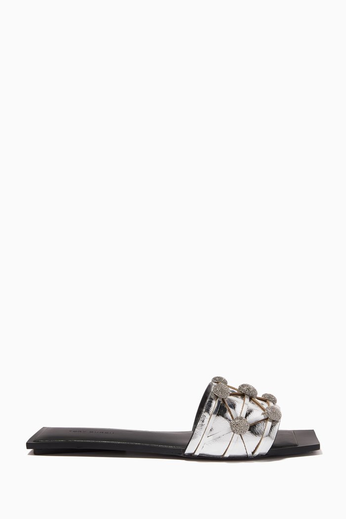 

Crystal Bobble Slides in Metallic-leather, Silver