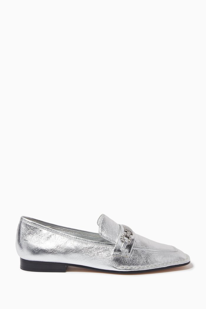 

Perrine Loafers in Metallic Leather, Silver