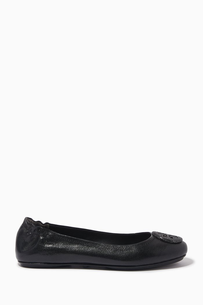 

Minnie Travel Pavé Ballet Flats in Leather, Black