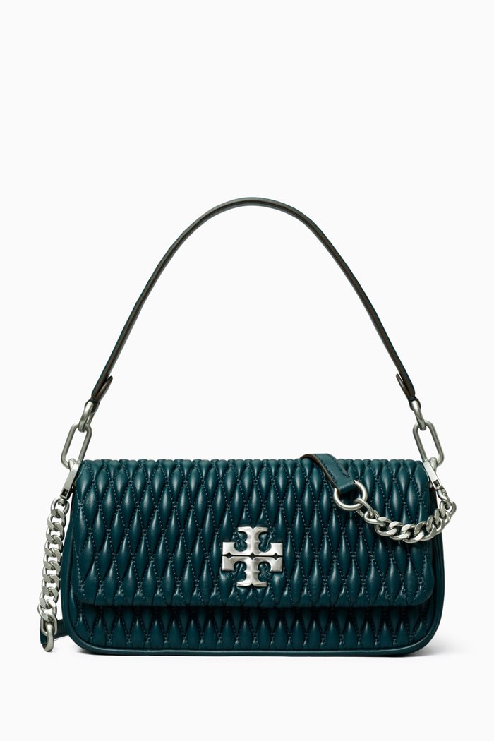 

Small Kira Ruched Flap Shoulder Bag in Napa, Green