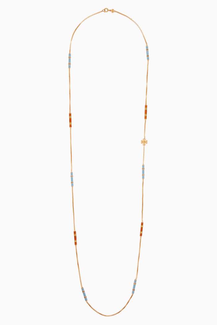 

Long Kira Enamel Necklace in 18kt Gold-plated Brass, Multicolour