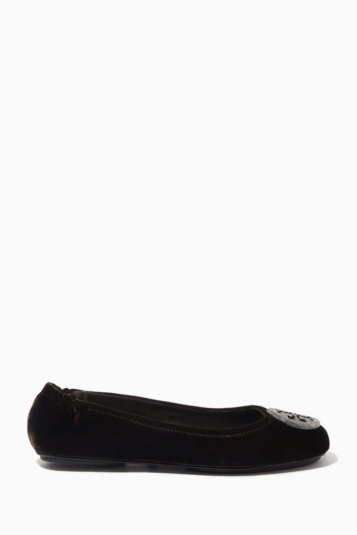 

Minnie Travel Pavé Ballet Flats in Velvet, Brown