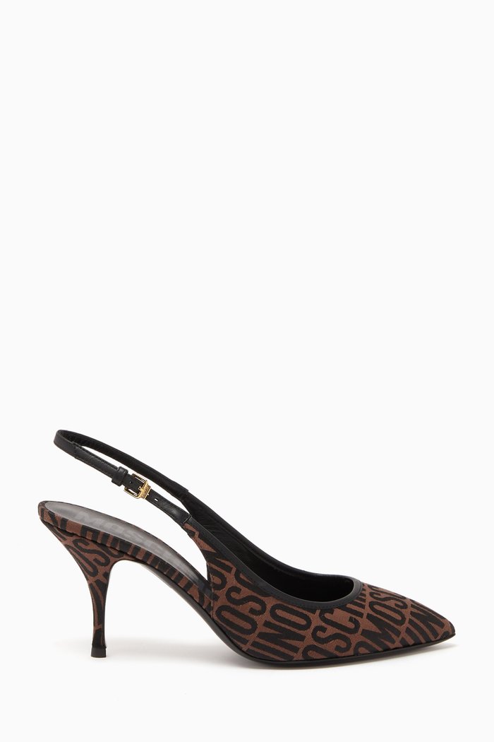 

All-over Logo Slingback Pumps in Nylon, Brown