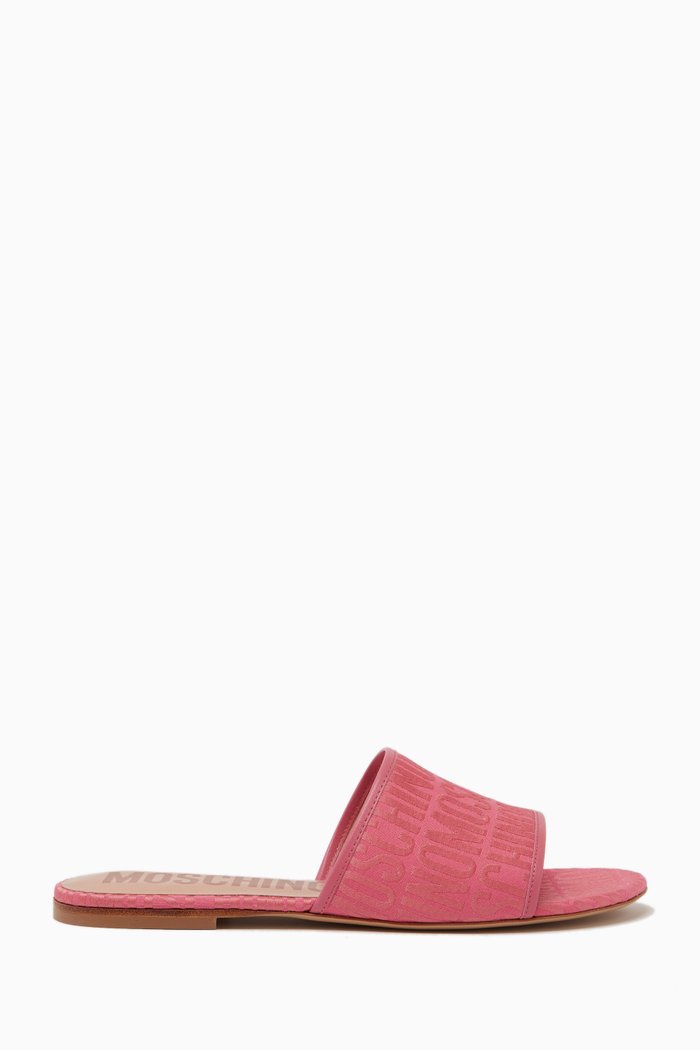 

Logo Flat Slides in Leather, Pink
