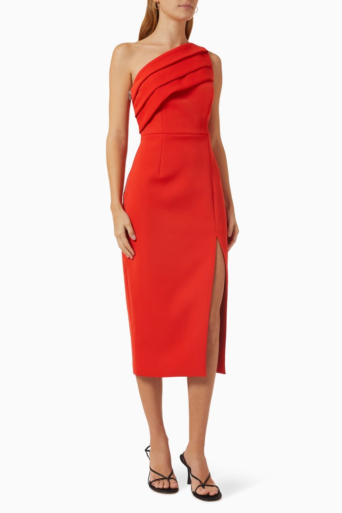 Unveil One-shoulder Midi Dress, Red