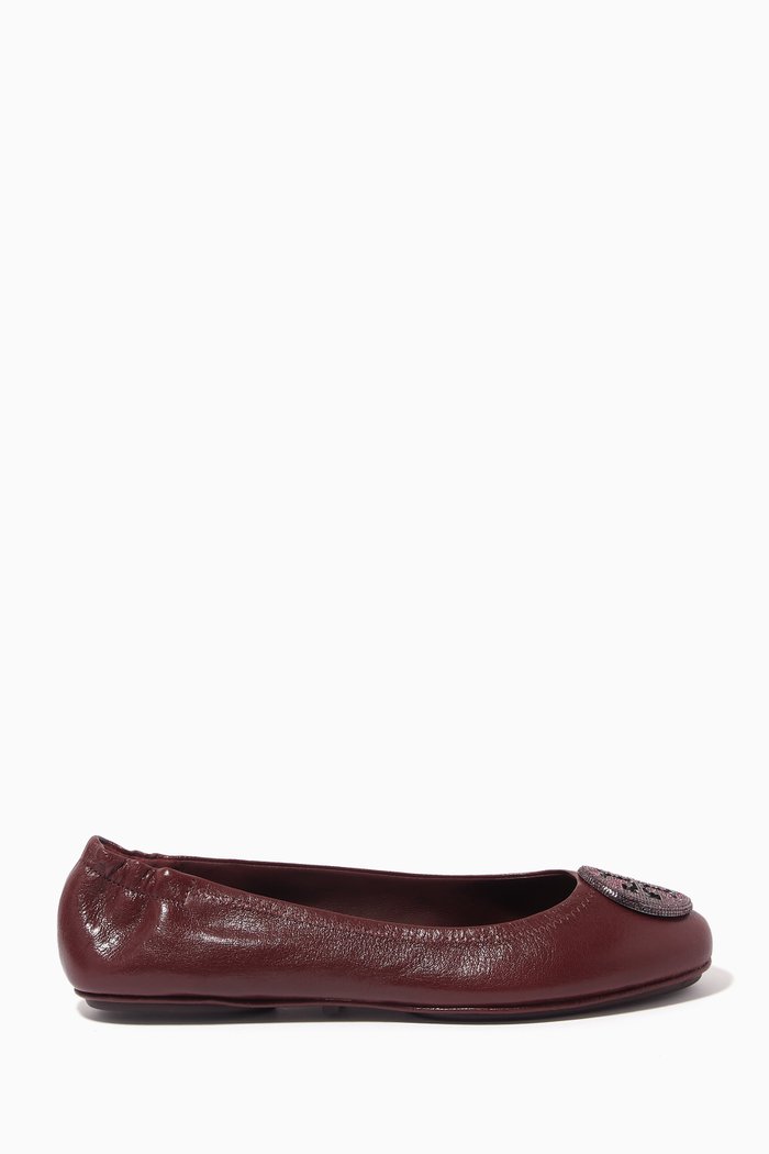 

Minnie Travel Pavé Ballet Flats in Leather, Red