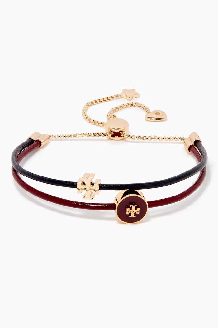 Kira Enamel Slider Bracelet in 18kt Gold-plated Brass & Leather