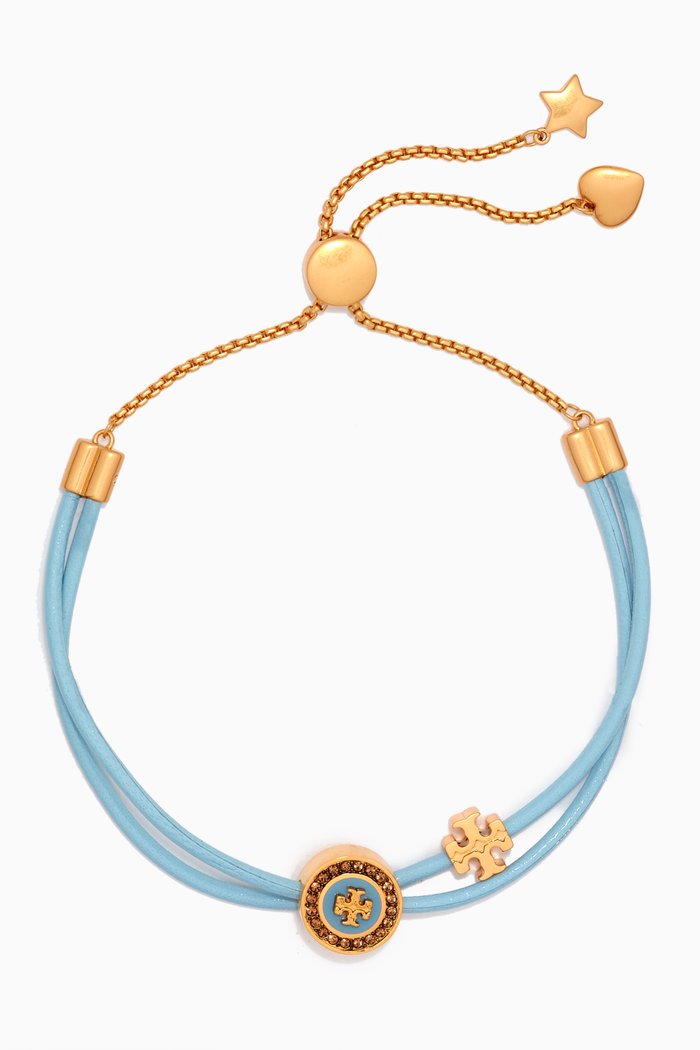 

Kira Enamel Pavé Slider Bracelet in 18kt Gold-plated Brass & Leather, Blue