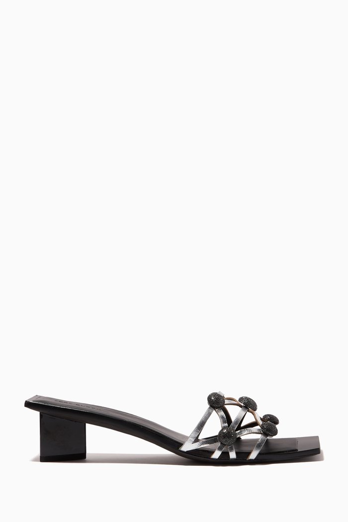 

Crystal Bobble 45 Mule Sandals in Leather, Silver
