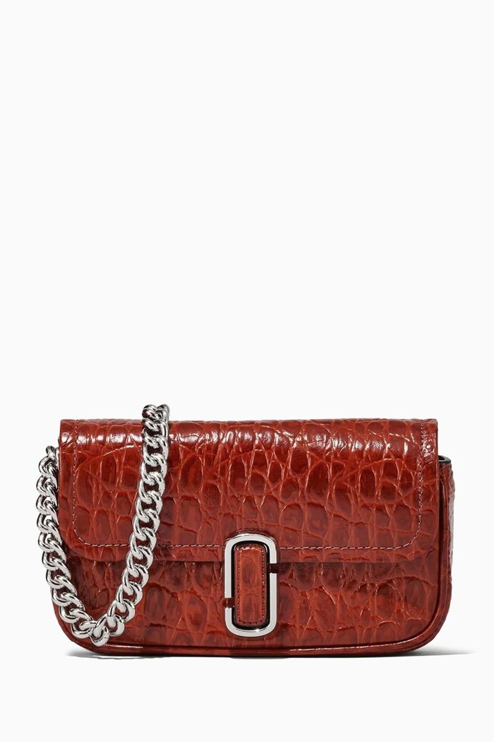 

Mini The J Shoulder Bag in Croc-embossed Leather, Brown
