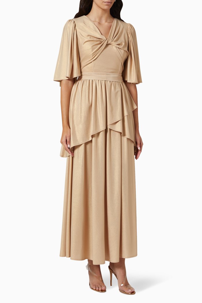 

Tiered V-neck Maxi Dress, Gold