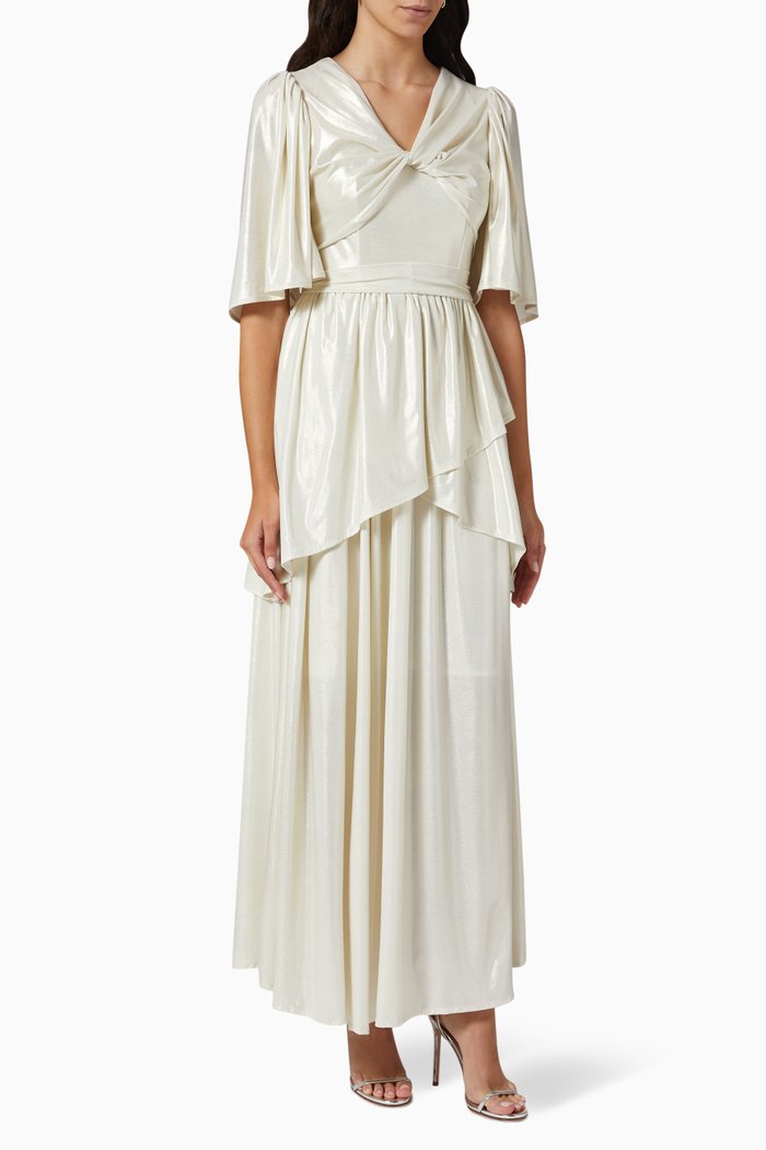 Tiered V-neck Maxi Dress, White