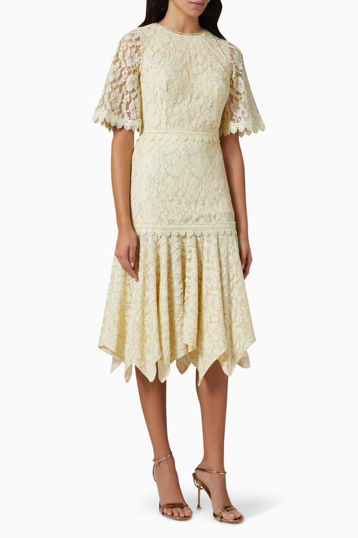 

Tiered Midi Dress in Lace, Neutral