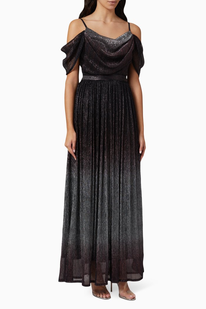 

Off-shoulder Glitter Maxi Dress, Brown