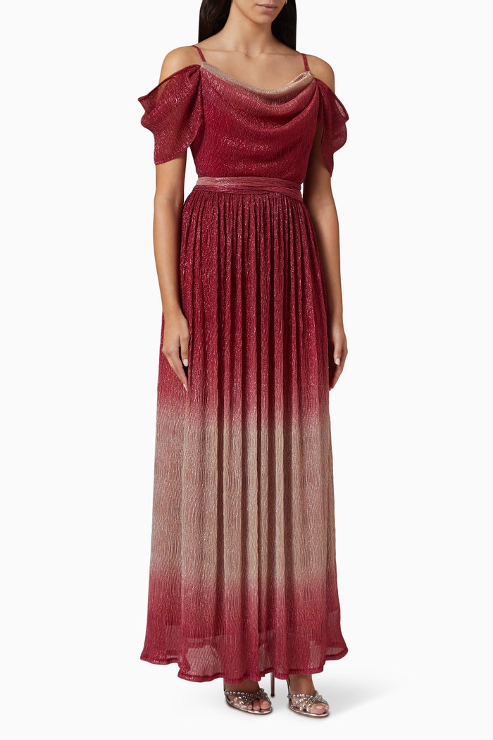Off-shoulder Glitter Maxi Dress, Pink