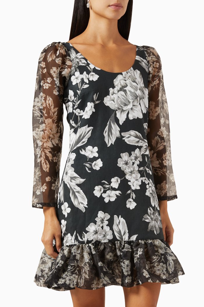 Zelanda Mini Dress in Cotton Silk, Black