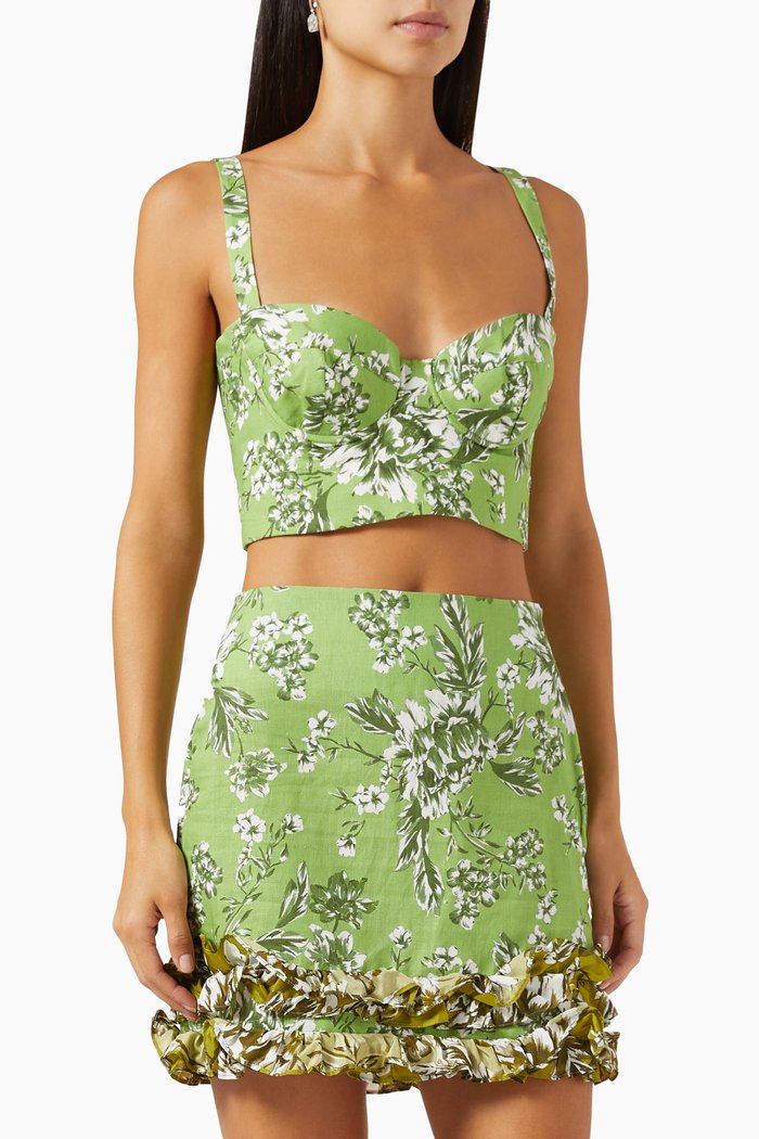 Formentera Bralette in Cotton Linen, Green