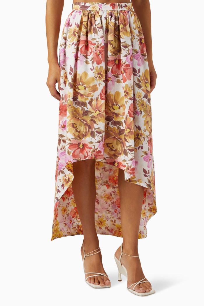 

Bahamas Midi Skirt in Cotton Linen, Multicolour
