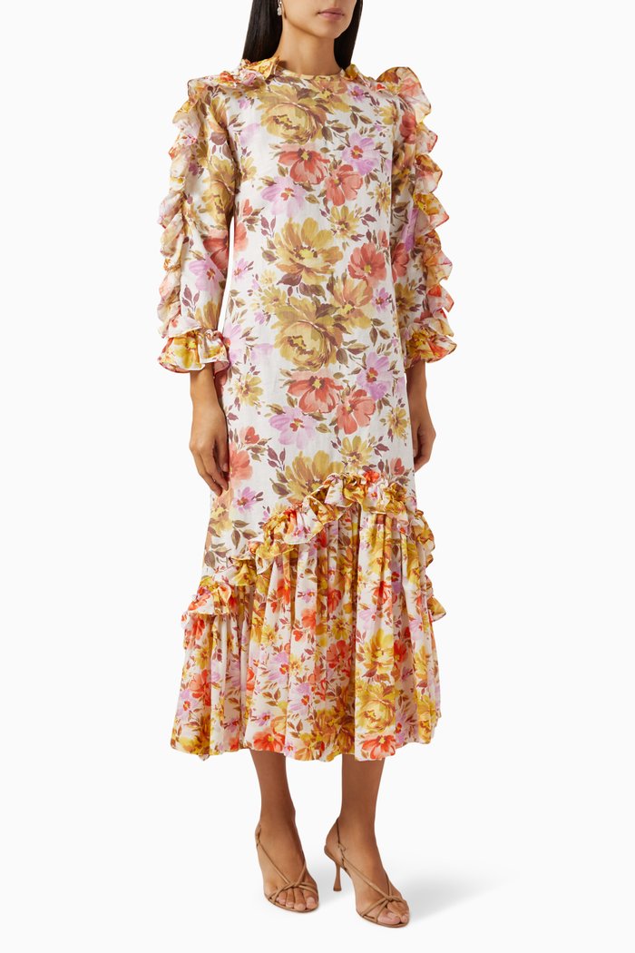 

Cerden Midi Dress in Cotton Linen, Multicolour