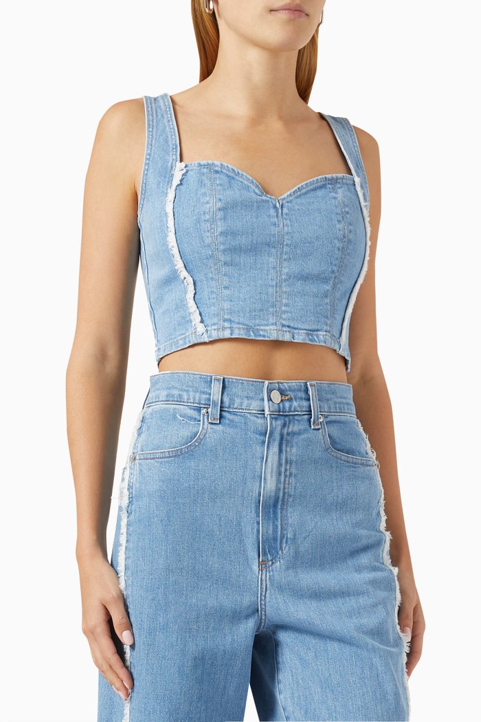 

Mila Fringe Corset in Denim, Blue