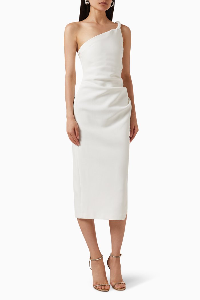 

Carrington One-shoulder Midi Dress in Bonded Crepe, White
