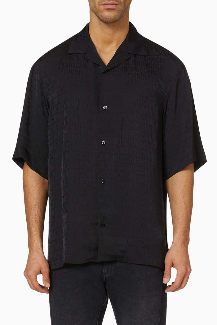 

All-over Logo Shirt in Silk, Black